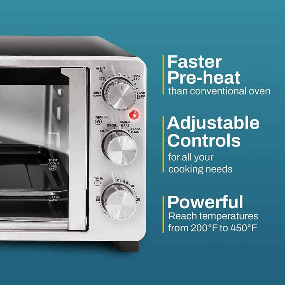 Elite Gourmet ETO2530M Double French Door Toaster Oven fits 12" Pizza, Stainless Steel
