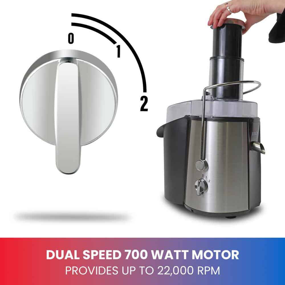 Total Chef KMJ-01 Juicin' Juicer Wide Mouth Centrifugal Juice Extractor, 700W, 2 Speeds, Black and Silver