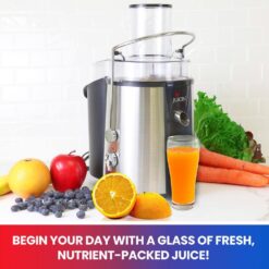 Total Chef KMJ-01 Juicin' Juicer Wide Mouth Centrifugal Juice Extractor, 700W, 2 Speeds, Black and Silver
