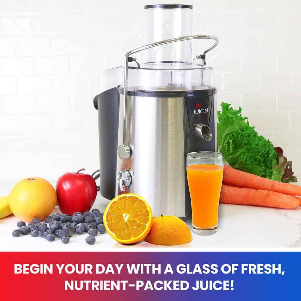 Total Chef KMJ-01 Juicin' Juicer Wide Mouth Centrifugal Juice Extractor, 700W, 2 Speeds, Black and Silver