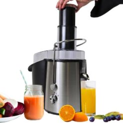 Total Chef KMJ-01 Juicin' Juicer Wide Mouth Centrifugal Juice Extractor, 700W, 2 Speeds, Black and Silver
