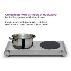Salton Double Burner 7.4 in. Stainless Steel Electric Portable Infrared Cooktop