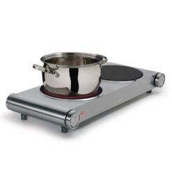 Salton Double Burner 7.4 in. Stainless Steel Electric Portable Infrared Cooktop