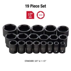 SUNEX TOOLS 2640 1/2 in. Drive SAE Impact Socket Set (19-Piece)