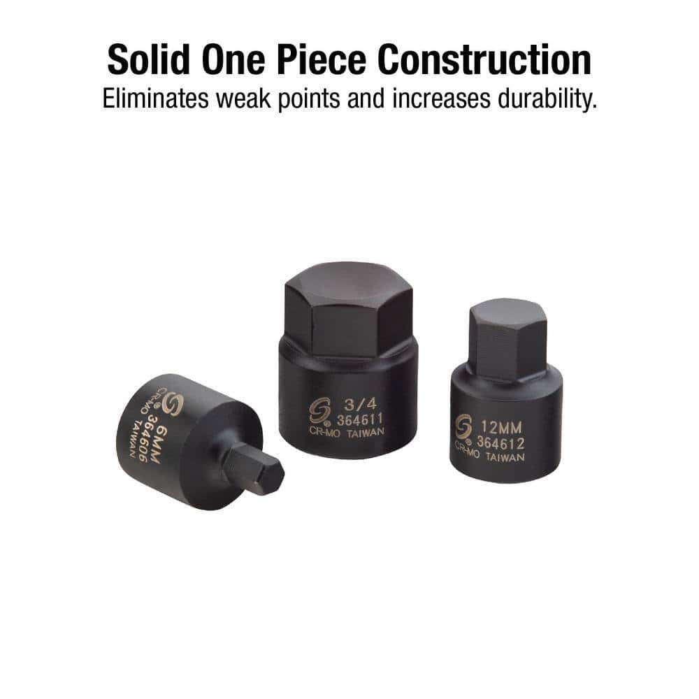 SUNEX TOOLS 3646 3/8 in. Drive Stubby Impact Hex Driver SAE and Metric Set (16-Piece)