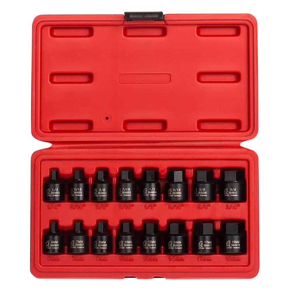 SUNEX TOOLS 3646 3/8 in. Drive Stubby Impact Hex Driver SAE and Metric Set (16-Piece)