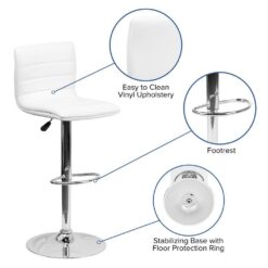Flash Furniture White Vincent Modern Adjustable Height Barstool with Footrest, White/Chrome
