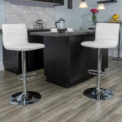 Flash Furniture White Vincent Modern Adjustable Height Barstool with Footrest, White/Chrome