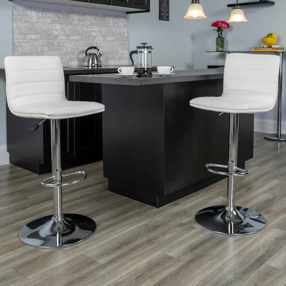 Flash Furniture White Vincent Modern Adjustable Height Barstool with Footrest, White/Chrome
