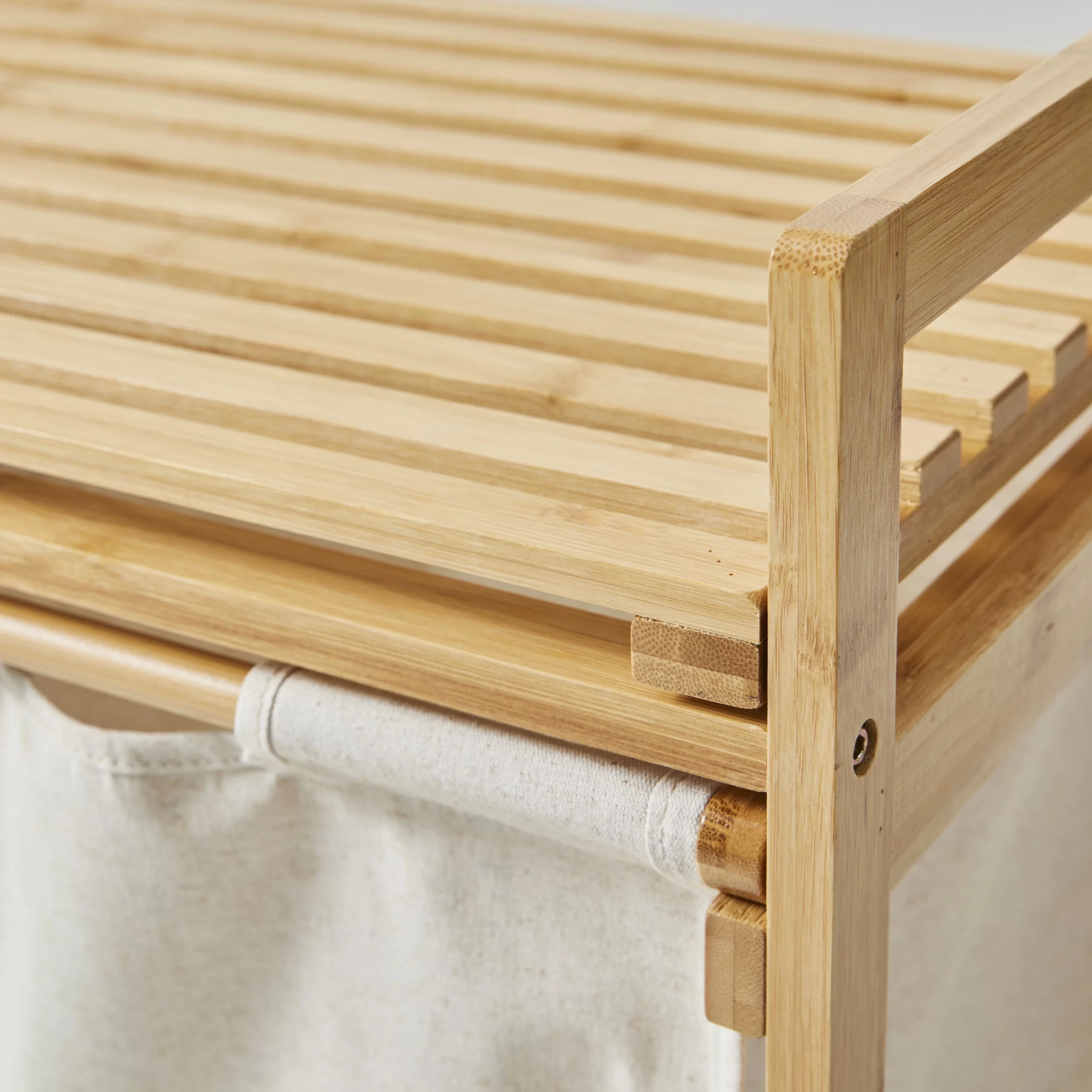 Better Homes & Gardens 35L 2-Bin Rectangular Bamboo Laundry Sorter with Removable Linen Liner, Natural Wood & Vanilla Dream