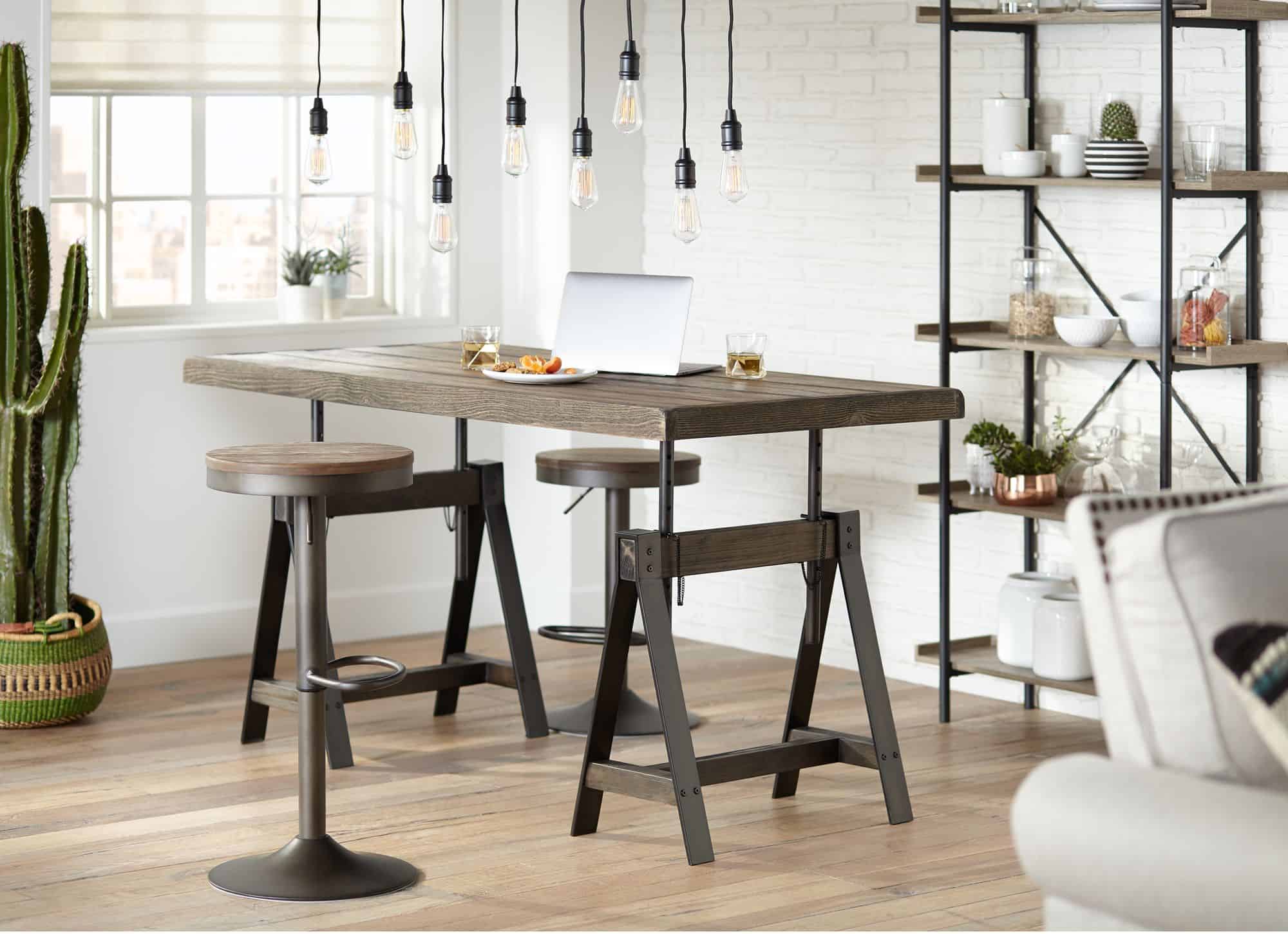 LumiSource Dakota Brown Antique Adjustable Swivel Bar Stools Set of 2