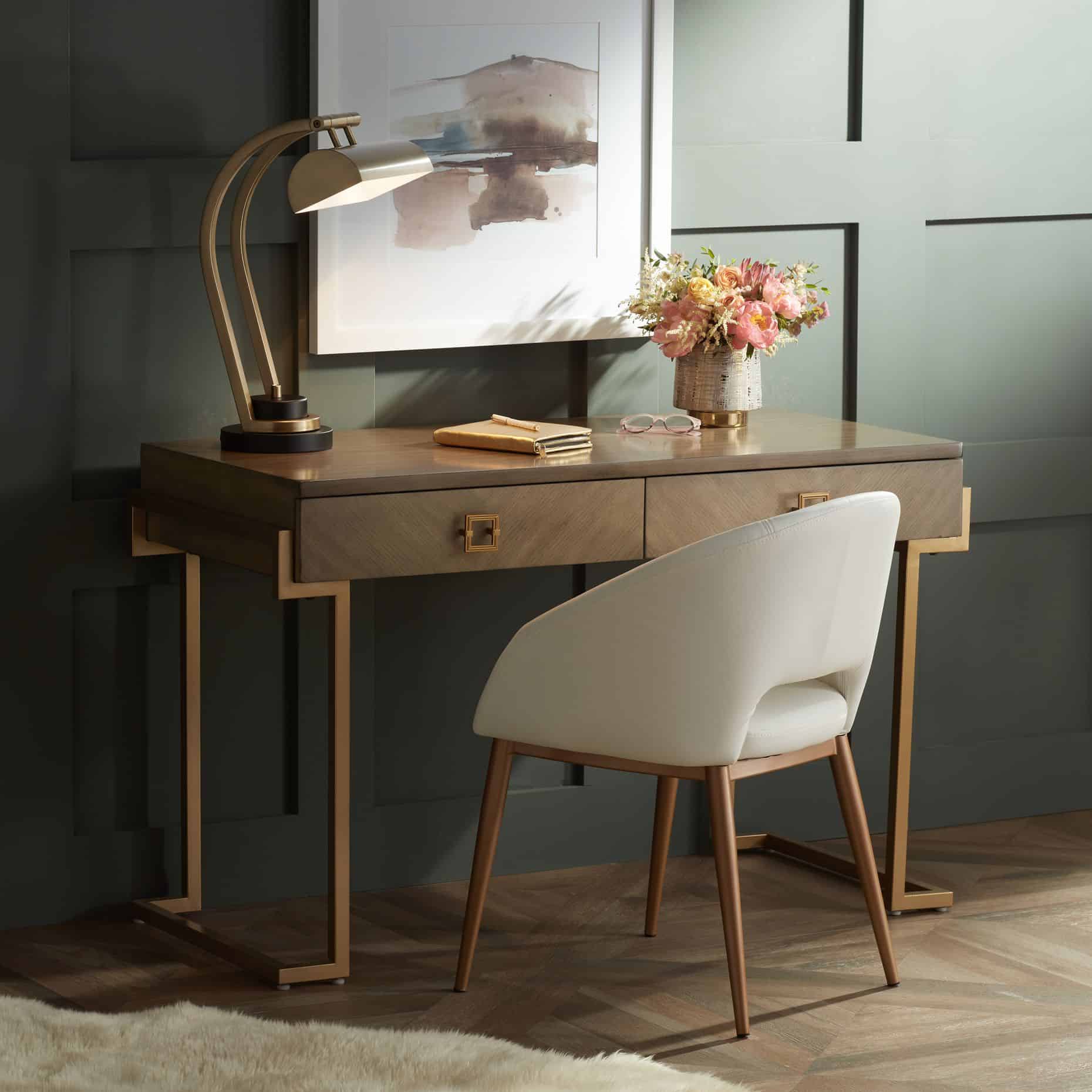 Sunpan Modern Thatcher White Faux Leather and Antique Brass Dining Chair
