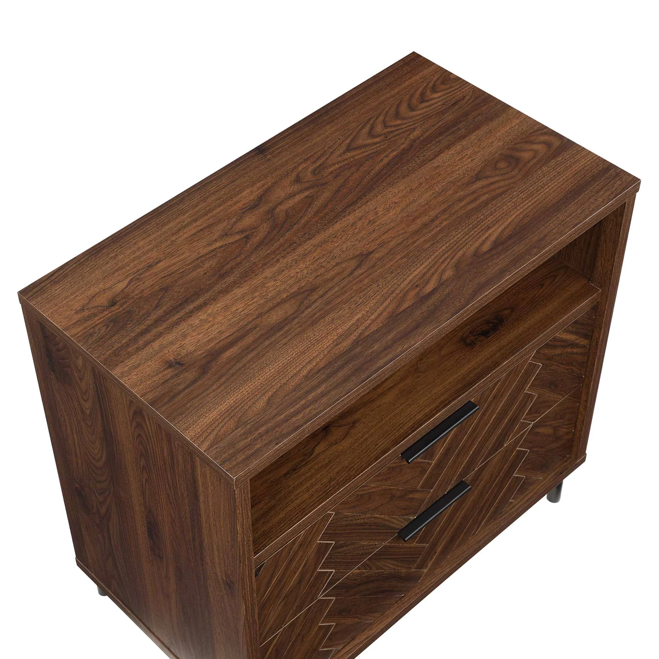 Better Homes & Gardens Wyatt Geo 2-Drawer Nightstand with USB, Walnut Finish