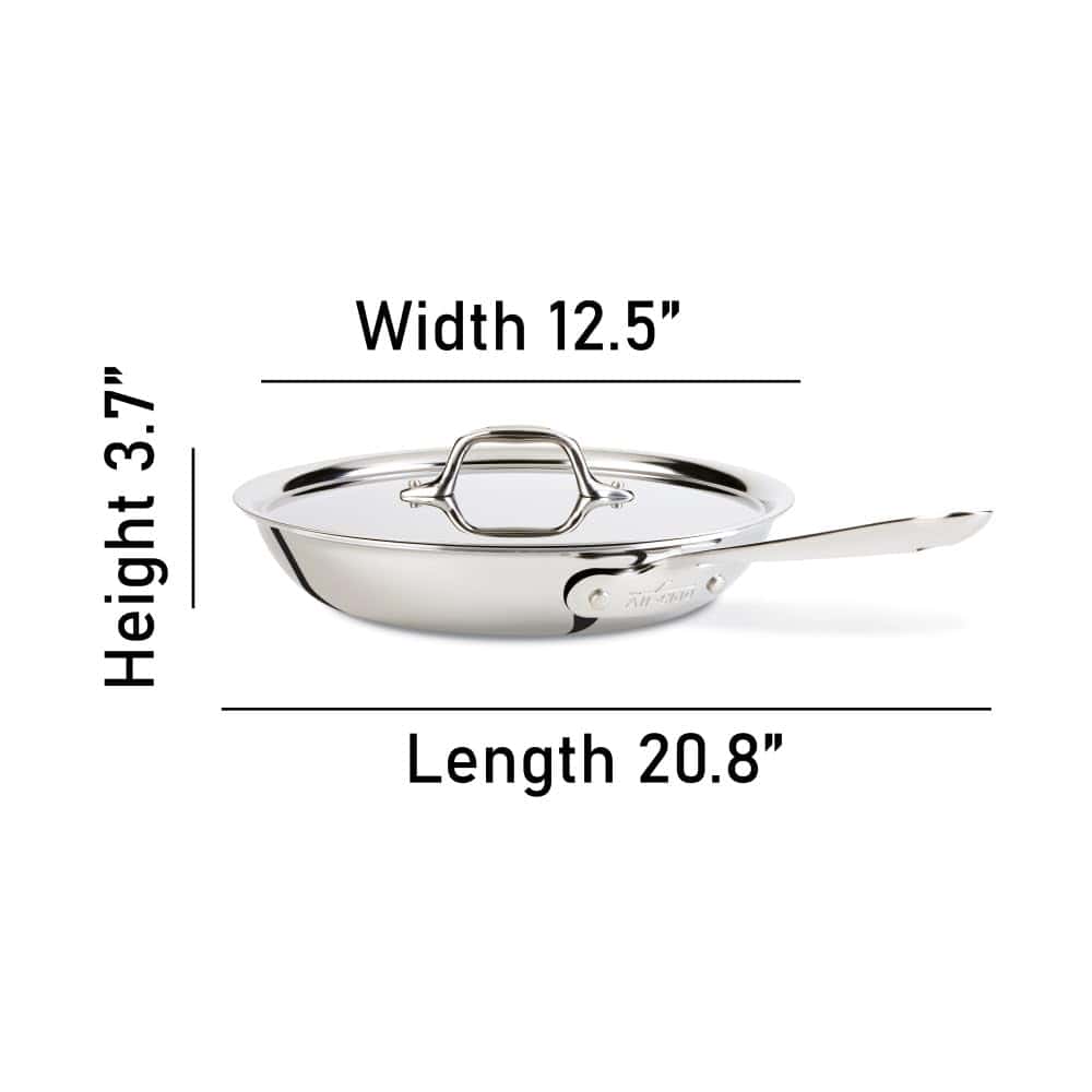All-Clad D3 3-Ply Stainless Steel Fry Pan 12 Inch, Induction, Oven Broiler Safe 500F, Lid Safe 350F, Silver