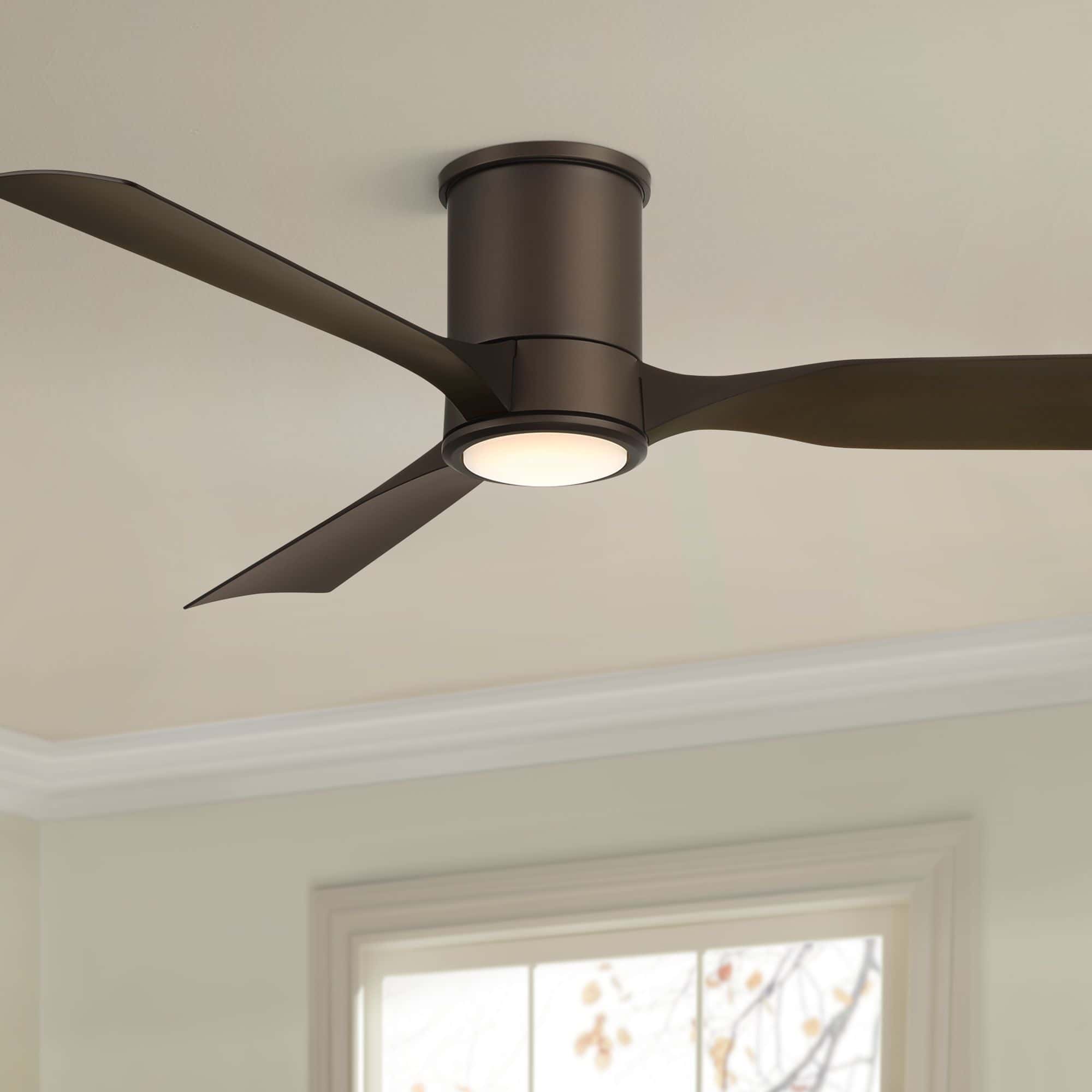 Casa Vieja 56" Keel Emperial Bronze LED Damp Remote Hugger Ceiling Fan