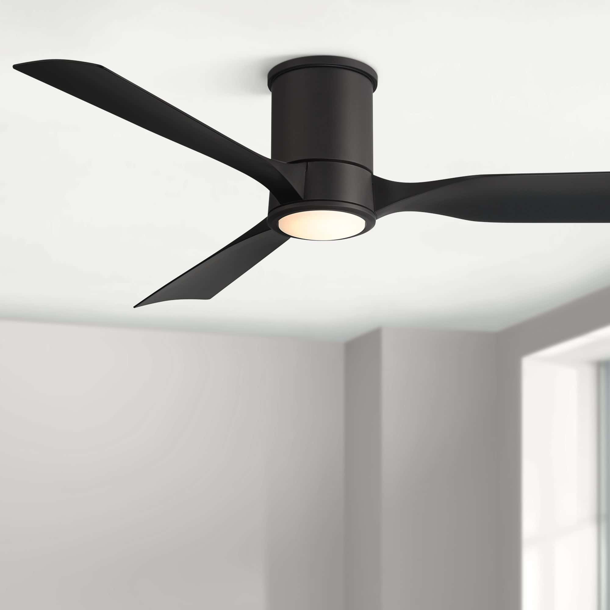 Casa Vieja 56" Keel Matte Black LED Damp Remote Hugger Ceiling Fan