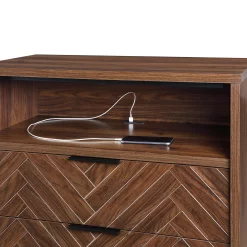 Better Homes & Gardens Wyatt Geo 2-Drawer Nightstand with USB, Walnut Finish