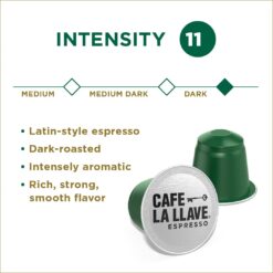 Cafe La Llave Espresso Capsules, 80-Count Aluminum Recyclable Pods, Intensity 11, Compatible with Original Nespresso Machines