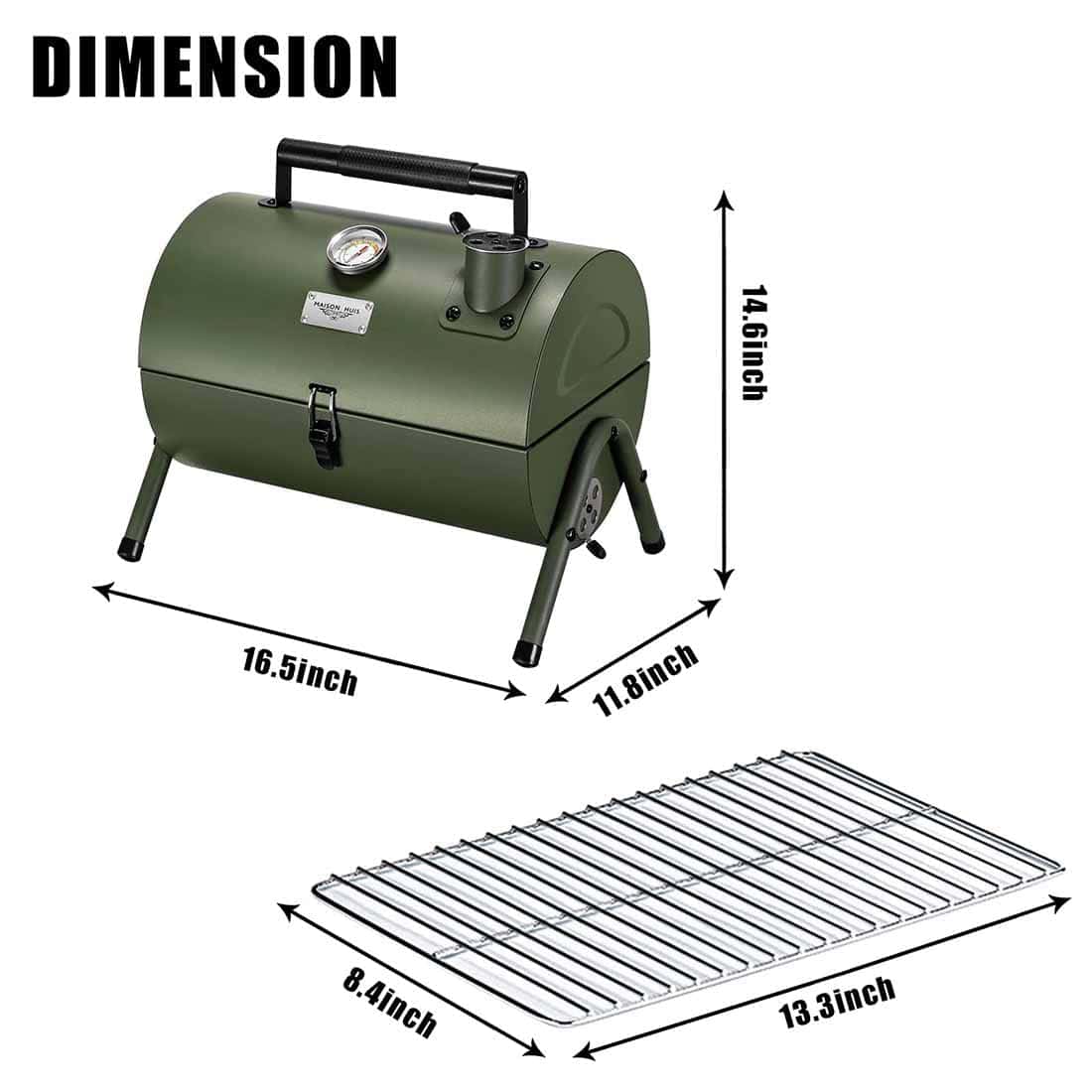MAISON HUIS Adjustable Portable Charcoal Grill Multi-functional Metal Small BBQ Smoker for Outdoor Hiking Picnic (Green)