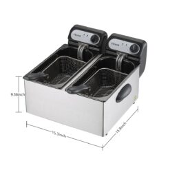 Vexon 3000W Electric Commercial Deep Fryer With Baskets & Lids, 2x3L Stainless Steel Double Deep Fryer