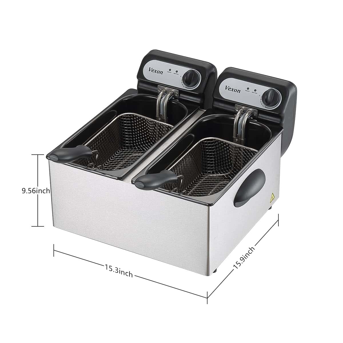 Vexon 3000W Electric Commercial Deep Fryer With Baskets & Lids, 2x3L Stainless Steel Double Deep Fryer