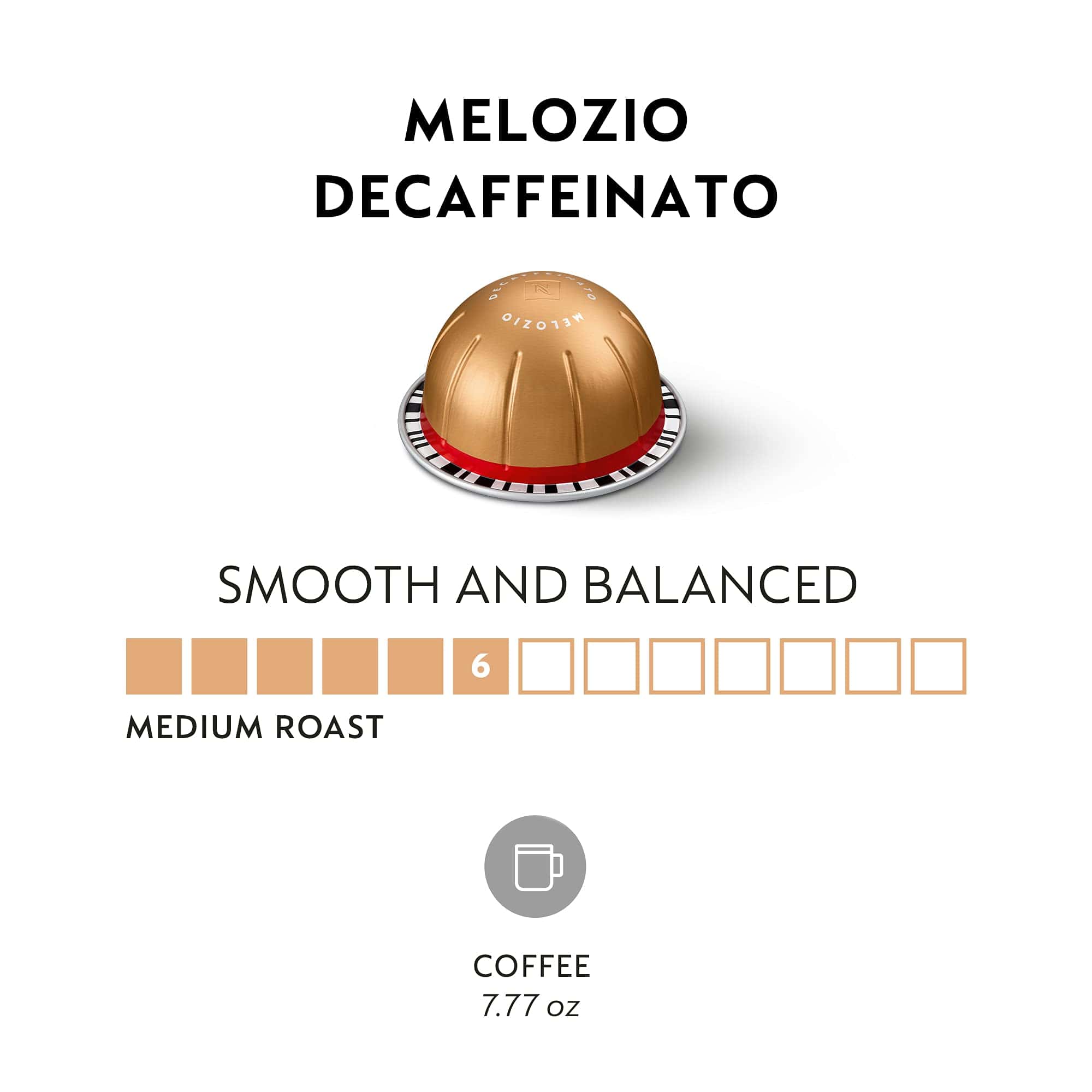 Nespresso Vertuo Melozio Decaffeinato, Medium Roast Espresso, 30 Count Coffee Capsules