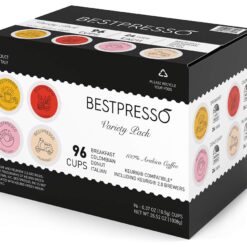 Bestpresso Coffee, Variety Pack Single Serve K-Cup Pods, 96 Count. Includes Breakfast, Colombian, Donut and Italian 8 Packs Of 12 Cups