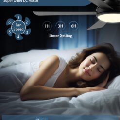 Autoday 52 Inch Ceiling Fans with Lights and Remote - Black Ceiling Fan with Light