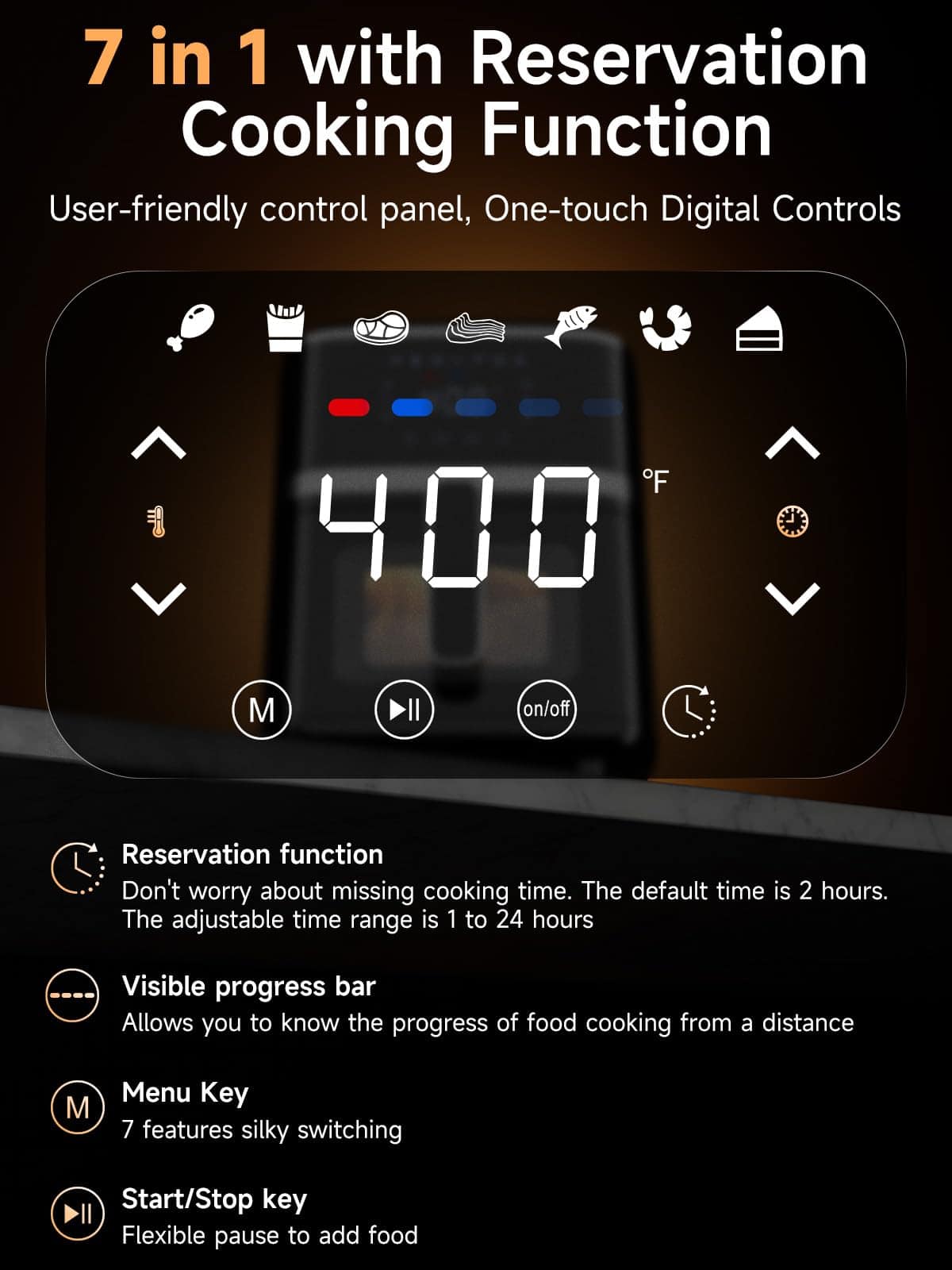 Kitchen Elite Air Fryer Oven 5.28 Qt, 7-in-1 Digital Display Compact Cooker with Easy View Windows, Black