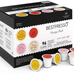 Bestpresso Coffee, Variety Pack Single Serve K-Cup Pods, 96 Count. Includes Breakfast, Colombian, Donut and Italian 8 Packs Of 12 Cups