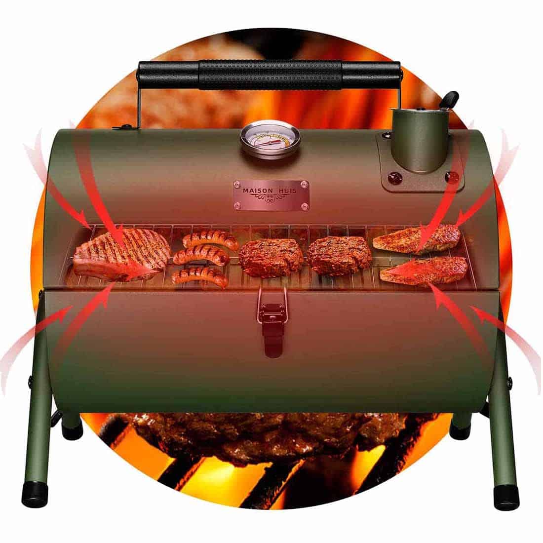 MAISON HUIS Adjustable Portable Charcoal Grill Multi-functional Metal Small BBQ Smoker for Outdoor Hiking Picnic (Green)
