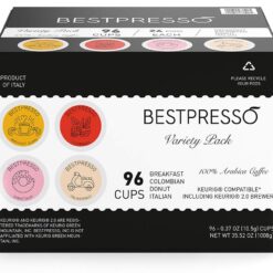 Bestpresso Coffee, Variety Pack Single Serve K-Cup Pods, 96 Count. Includes Breakfast, Colombian, Donut and Italian 8 Packs Of 12 Cups