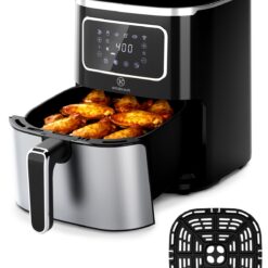 Kitchen Elite Air Fryer Oven 5.5 Qt, 6-in-1 Digital Display Compact Cooker, Stainless Steel, Black