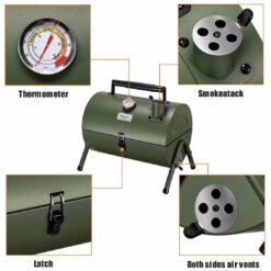 MAISON HUIS Adjustable Portable Charcoal Grill Multi-functional Metal Small BBQ Smoker for Outdoor Hiking Picnic (Green)