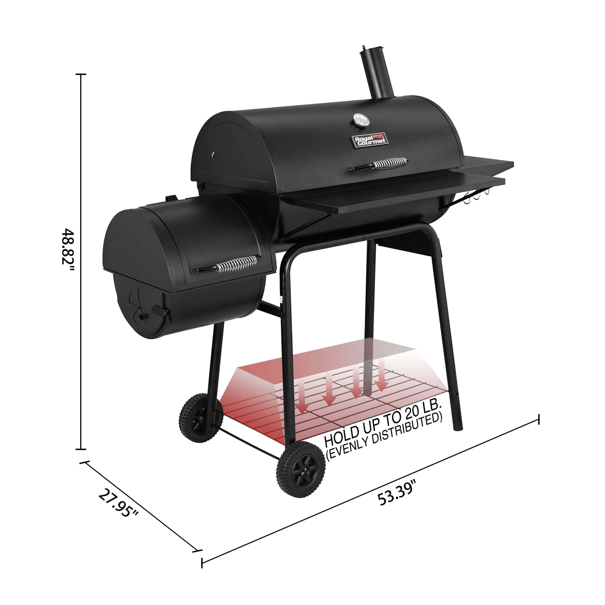 Royal Gourmet CC1830SC Charcoal Grill Offset Smoker with Cover, 811 Square Inches, Black