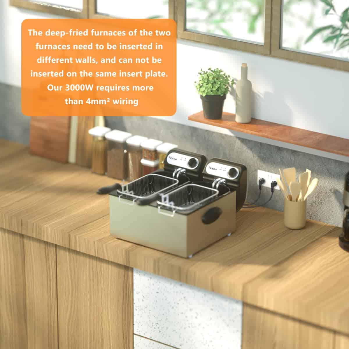 Vexon 3000W Electric Commercial Deep Fryer With Baskets & Lids, 2x3L Stainless Steel Double Deep Fryer