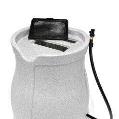 FCMP Outdoor Catalina 45 Gallon Rain Water Barrel Catcher System with Flat Back for Watering Outdoor Plants, Light Granite