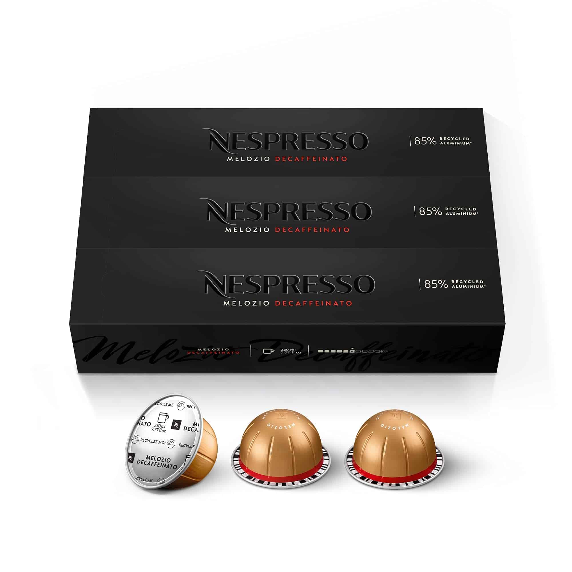 Nespresso Vertuo Melozio Decaffeinato, Medium Roast Espresso, 30 Count Coffee Capsules