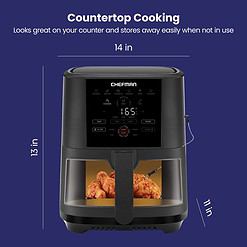 CHEFMAN 5-Quart Digital Air Fryer with Temperature Probe, Nonstick Dishwasher - Safe Basket & Tray, Black