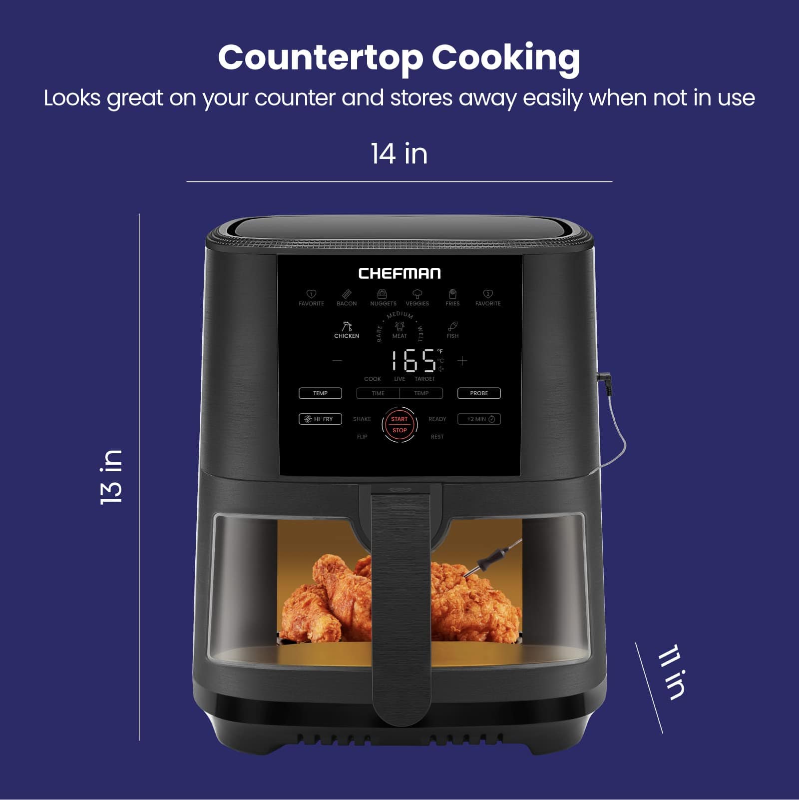 CHEFMAN 5-Quart Digital Air Fryer with Temperature Probe, Nonstick Dishwasher - Safe Basket & Tray, Black