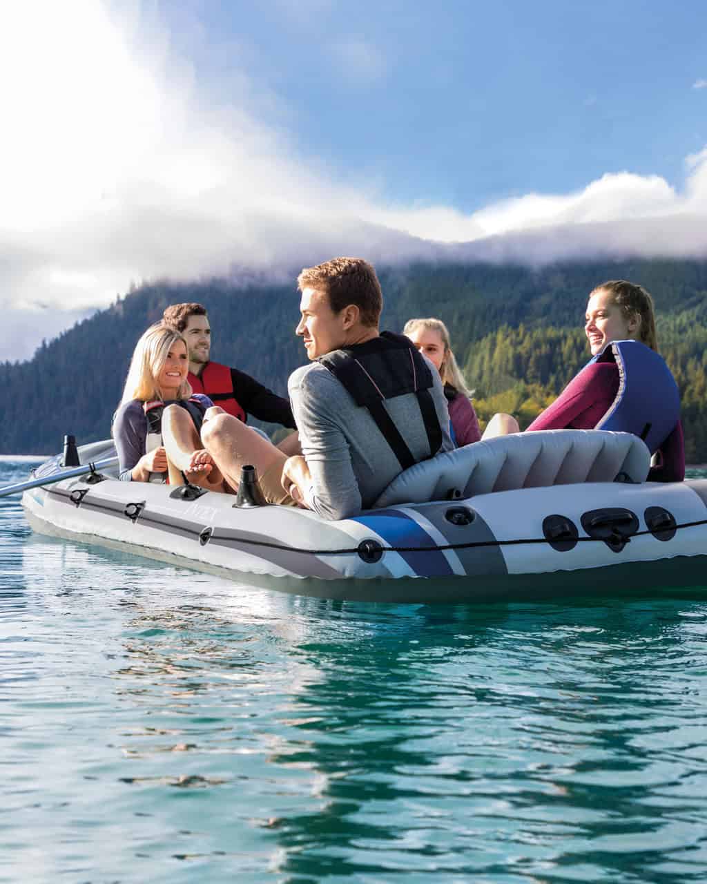 INTEX Excursion Inflatable Boat Series Includes Deluxe 54in Boat Oars and High-Output Pump – SuperTough PVC