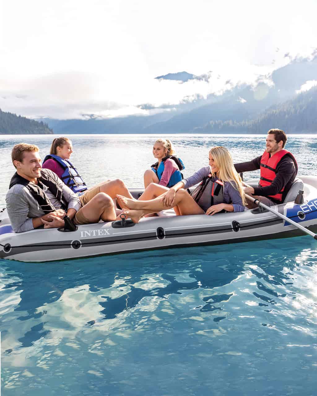 INTEX Excursion Inflatable Boat Series Includes Deluxe 54in Boat Oars and High-Output Pump – SuperTough PVC