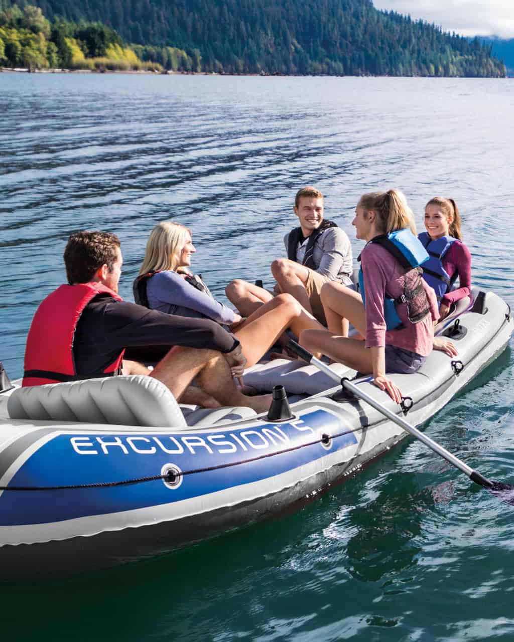 INTEX Excursion Inflatable Boat Series Includes Deluxe 54in Boat Oars and High-Output Pump – SuperTough PVC