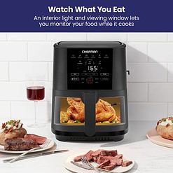 CHEFMAN 5-Quart Digital Air Fryer with Temperature Probe, Nonstick Dishwasher - Safe Basket & Tray, Black