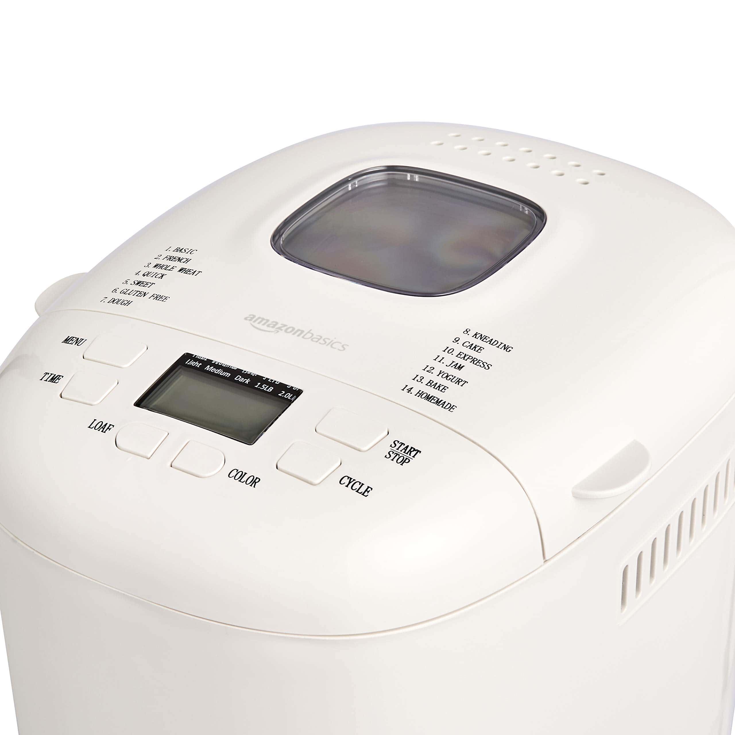 Amazon Basics Bread Maker, 2 Pound Non-Stick Bread Making Machine, White