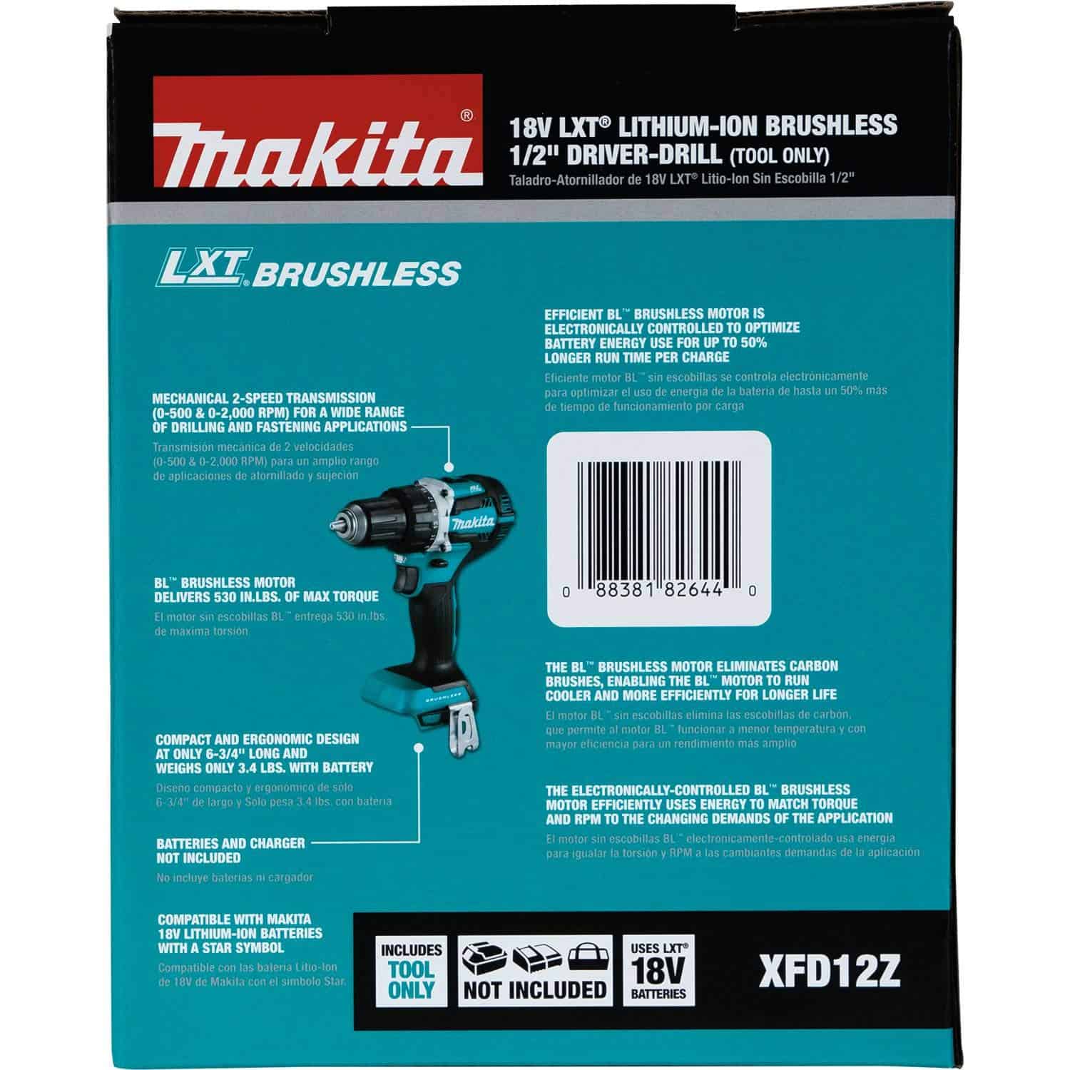 Makita XFD12Z 18V LXT Lithium-Ion Brushless Cordless 1/2" Driver-Drill, Tool Only