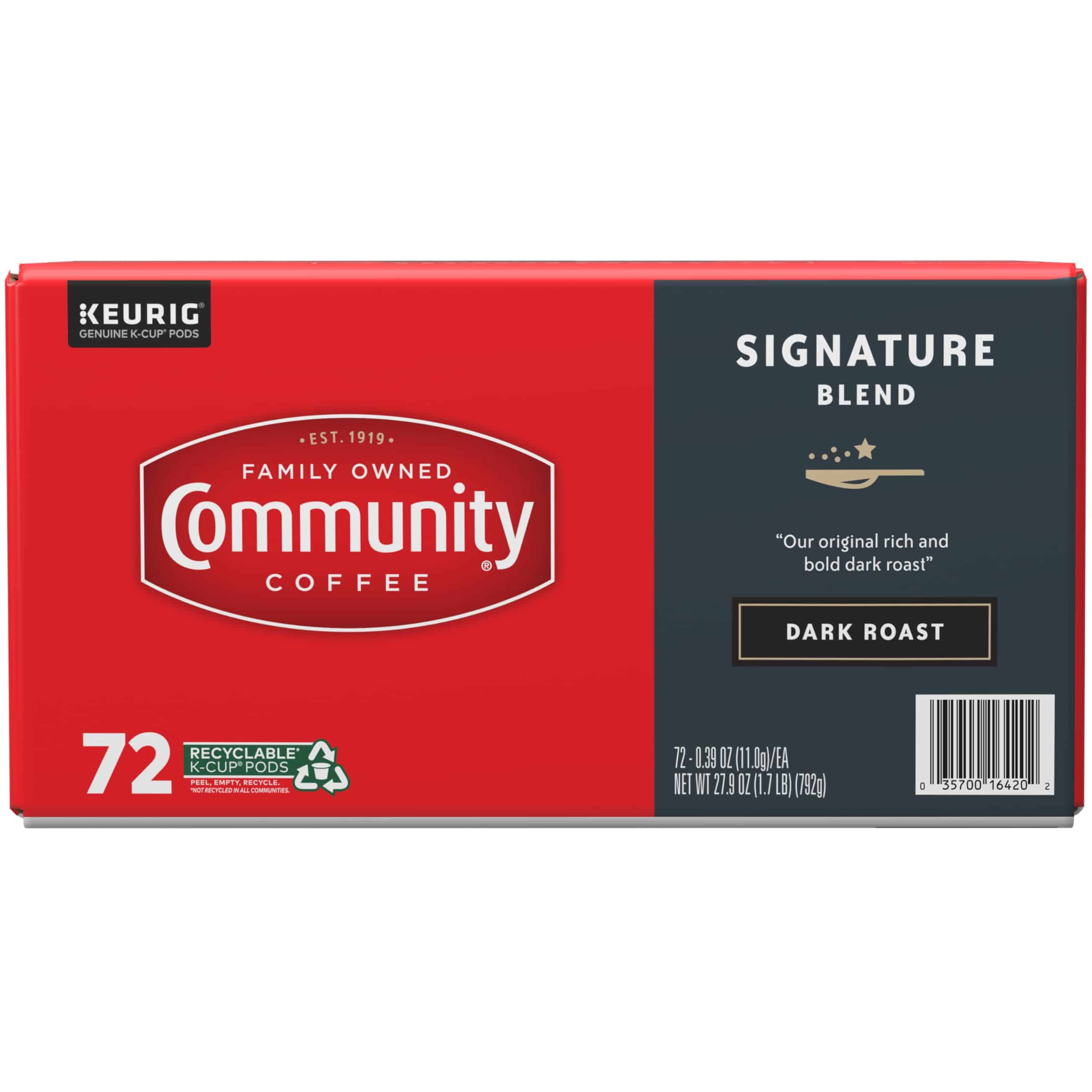 Community Coffee Signature Blend 72 Count Coffee Pods, Dark Roast, Compatible with Keurig 2.0 K-Cup Brewers, Box of 72 Pods