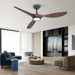 Roomratv Ceiling Fans with Lights and Remote, 52 Inch Large Airflow Indoor Ceiling Fans, Dark Woodgrain