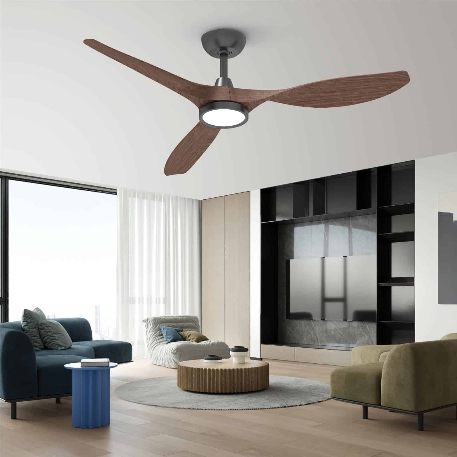 Roomratv Ceiling Fans with Lights and Remote, 52 Inch Large Airflow Indoor Ceiling Fans, Dark Woodgrain