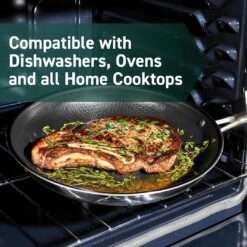 HexClad Hybrid Nonstick 12-Inch Fry Pan with Tempered Glass Lid, Stay-Cool Handle, Dishwasher and Oven Safe